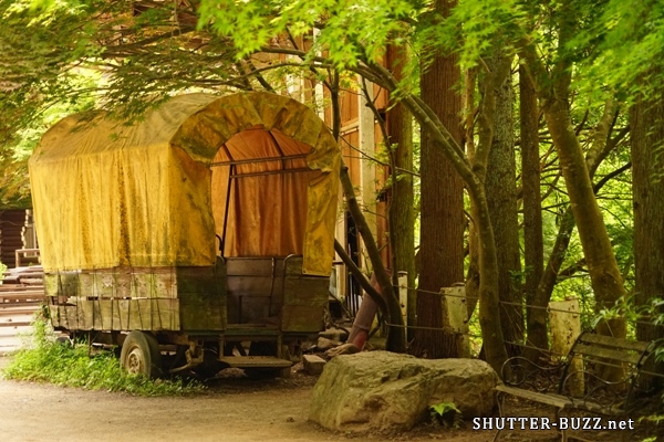 昭和感溢れるレトロな幌付き荷車